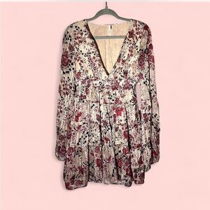 Free People Pink Floral V-Neck Mini Dress